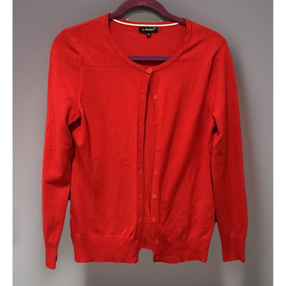 a.Jesdani Womens Red Cardigan Sweater Long Sleeve Button Down Soft M